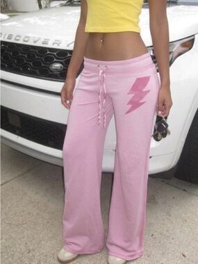 Rare Y2K PINK Victoria’s Secret Pink Low Rise Flare Sweats Lightning Bolt